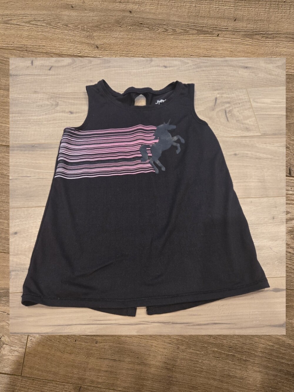Girls Active Flowy Black Pink Stripe Unicorn Summer Tank Top Quick Dri Size 5